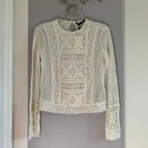 Zara White Cream Netted Long Sleeve Top thumbnail 2