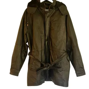 Vintage Leather black hooded faux fur lined trench jacket M thumbnail 12