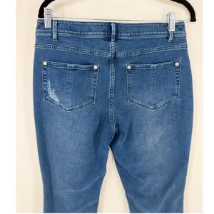 J. Jill Kick Flare Ankle Jeans 8 Blue Distressed Raw Hem High Rise Cropped Denim thumbnail 6
