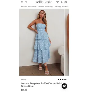 Indikah Lorcan strapless ruffle dotted midi white blue dress tie back‎ tiered XL thumbnail 2