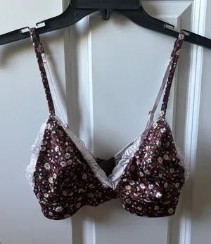 aerie Floral Lace Trim Bralette in Burgundy Size Small thumbnail 1