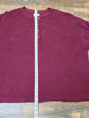 Aerie Sherpa Henley Sweatshirt Womens XXL Oversized Fleece Red Deep Cherry thumbnail 4