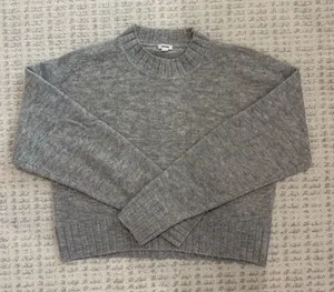 Garage grey mock-neck cropped knit sweater thumbnail 1