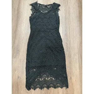 Free‎ People Black Lace Slip Peekaboo Scalloped Round Neck Sleeveless Dress S thumbnail 3