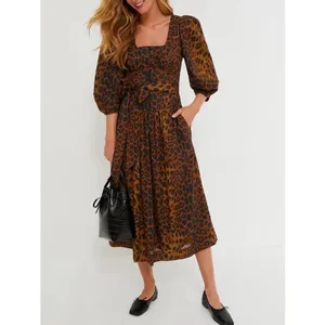 NEW Tuckernuck Leopard Graciela Belted Dress Brown Black Size 8 / Medium thumbnail 2