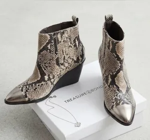 Treasure & Bond Metallic-Tip Snake Print Wedge Ankle Boot sz8.5 (no box) thumbnail 1
