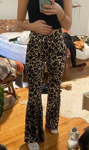 By Together NWT boutique cheetah flare flowy tight pants thumbnail 1