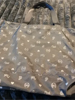 PINK Victoria's Secret Black Logo-Print Weekend Tote thumbnail 6