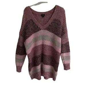 Torrid Pullover‎ Slouchy V-Neck Tunic Sweater Chunky pink ombre Stripe M/10/00 thumbnail 2