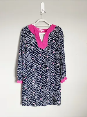LILLY PULITZER | Pink and Blue Silk Mini Shift Dress Sz 2 thumbnail 2