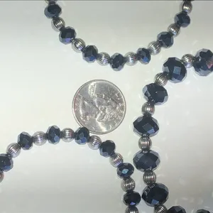 Black Metallic Faceted Bead Stretch Bracelet with Silver Tone Accent Beads thumbnail 3