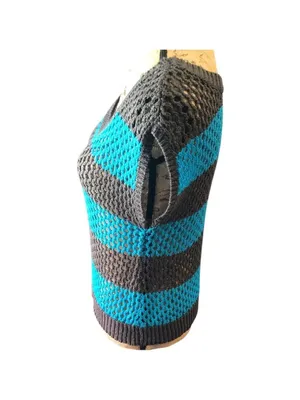 Y2K Arizona Jean Co. Knit Top Size L Gray & Blue Striped thumbnail 5