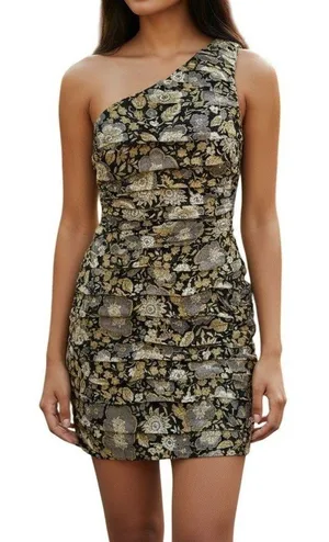 🆕 ZARA One Shoulder Floral Metallic Brocade Tiered Ruffle‎ Mini Dress NWOT XXS thumbnail 1