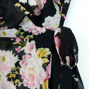 WAYF Palermo Wrap Dress Womens L Black Floral Chiffon High Low Maxi Romantic thumbnail 7
