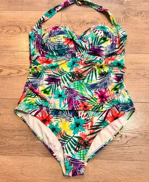 Catalina Swim Size 16-18 XLarge Tropical Floral Print Halter One Piece Swimsuit‎ thumbnail 1