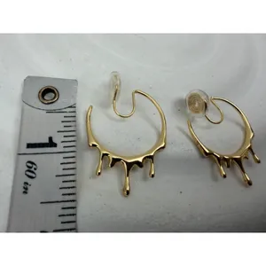 14K Gold Plated C Shape Drip Hoop Clip On Earrings Statement Jewelry thumbnail 4