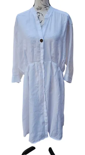 Zara‎ Basic White Lyocell Blend Shirt Dress Button Front Casual Coastal Medium thumbnail 1