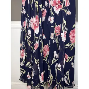 Lulus Dress Womens Medium Blue Floral Halter Maxi Sundress Crisscross Back thumbnail 8