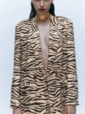 Zara Zebra Print Satiny Double breasted Blazer Size Small.EUC thumbnail 1