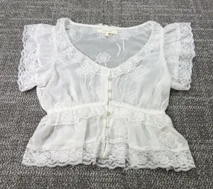 Willow + Root White Lace Flutter Peplum Blouse Sheer Boho Top Medium  167 thumbnail 1