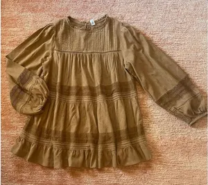Old Navy Long Sleeve Brown Embroidered Dress Size L thumbnail 1