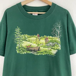 Vintage 1994 Dark Green Fox Hunt Sport Single Stitch Short Sleeve Graphic Tee thumbnail 2