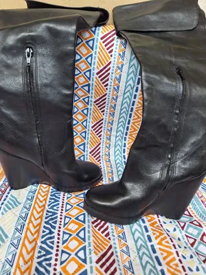 Lauren Ralph Lauren Wilda Black Leather Wedge Knee High Foldover Boots Size 6.5 thumbnail 3