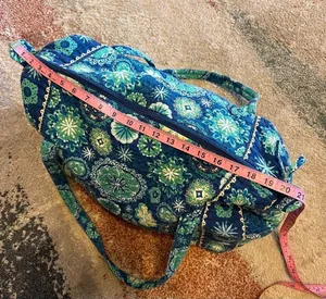 Quilted Fabric Overnight Weekend Duffle Bag Carry On Blue Yellow Floral Zip thumbnail 5