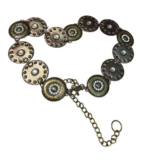 Vtg Navajo Style Metal Leather Disc Belt Rhinestones Chain Western Festival 45" thumbnail 1