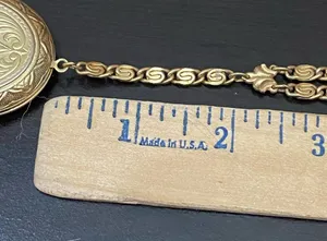 Vintage Signed 1928 Scroll Chain Link Gold-tone Locket Pendant 30” Necklace thumbnail 10