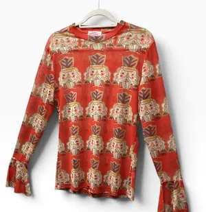 Bohemian Cowgirl Orange Nutcracker print mesh top size XL thumbnail 1