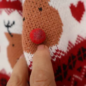 Red Fair Isle Reindeer Christmas Sweater Womens Size S Pom Pom Holiday Knit thumbnail 4