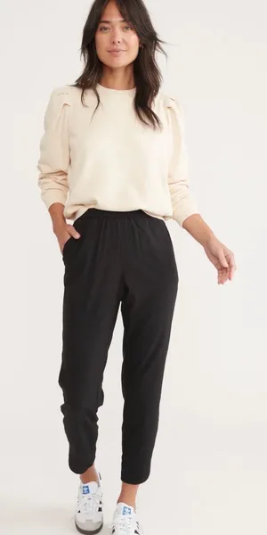 Marine Layer Allison Black Elastic-Waist Pants,Size S,97%Tencel,3%Spandex thumbnail 1