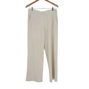 Gap Slouchy Wide Leg Lounge Pants Womens Medium Beige High Waisted Waffle Knit thumbnail 2