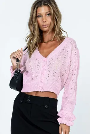 Princess Polly Lyric Cropped Cardigan Pink thumbnail 1