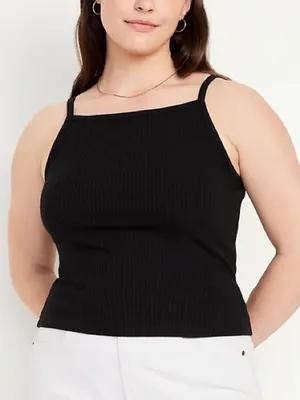 💥 Old Navy Black Ribbed Apron-Neck Tank thumbnail 1