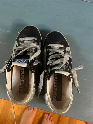 Golden Goose Black Leather Sneakers with Silver Glitter Panels | Size 37 US 7 thumbnail 16