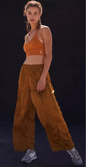 Free People‎ “So Slick” Cargo Pants Size S Brown Slouchy Pocket Pants thumbnail 1