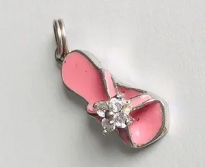 925 Sterling Silver Pink Flip Flop Pendant Charm thumbnail 6