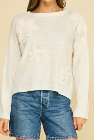 Pinch Cream Crochet Floral Applique Knit Sweater Medium Ivory Pullover Boho thumbnail 1
