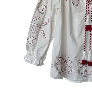Anthropologie Harlyn Farina S Embroidered White Peasant Boho Blouse Top thumbnail 10