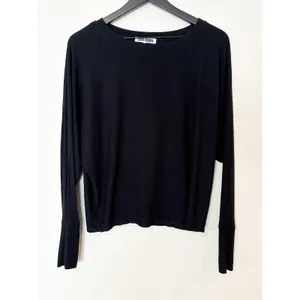 Joah Brown Black Ribbed Long Sleeve Slouchy‎ Top One Size OS thumbnail 2