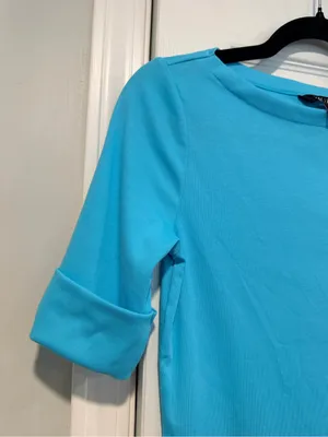 NWOT LRL Lauren Ralph Lauren Size S Blue Boat Neck Cuffed Sleeve Top Cotton thumbnail 4