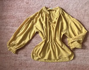 Jade Women’s M Mustard Yellow Ruffle Neck Textured Blouse thumbnail 1