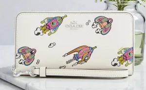 Cosmic Coach Long Zip Around Leather Wallet With Rocket Print CW486 thumbnail 1
