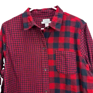 LL Bean Red/Black Scotch Plaid Cotton Flannel Button Shirt Relaxed Fit LARGE thumbnail 4