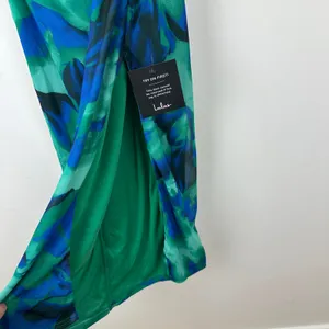 Lulus Ismerida Green Blue Abstract Mesh One Shoulder Midi Dress Party XS NWT thumbnail 13