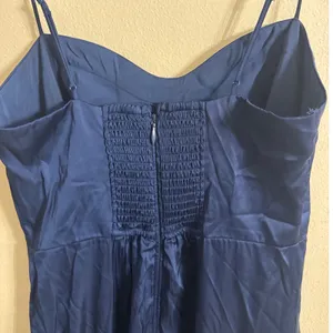 Abercrombie & Fitch Camille Satin Midi Dress Navy Blue High Slit Size Medium thumbnail 4