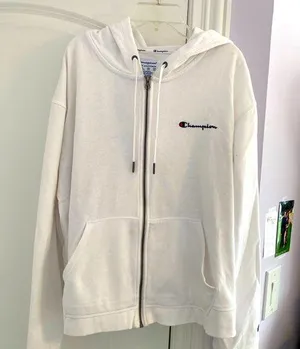 White Champion zip-up hoodie🤍 thumbnail 1