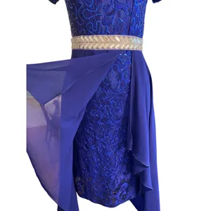 Vintage Y2K Yabes USA Royal Blue Sequin‎ Lace Formal Dress Chiffon (S) Prom Gala thumbnail 4
